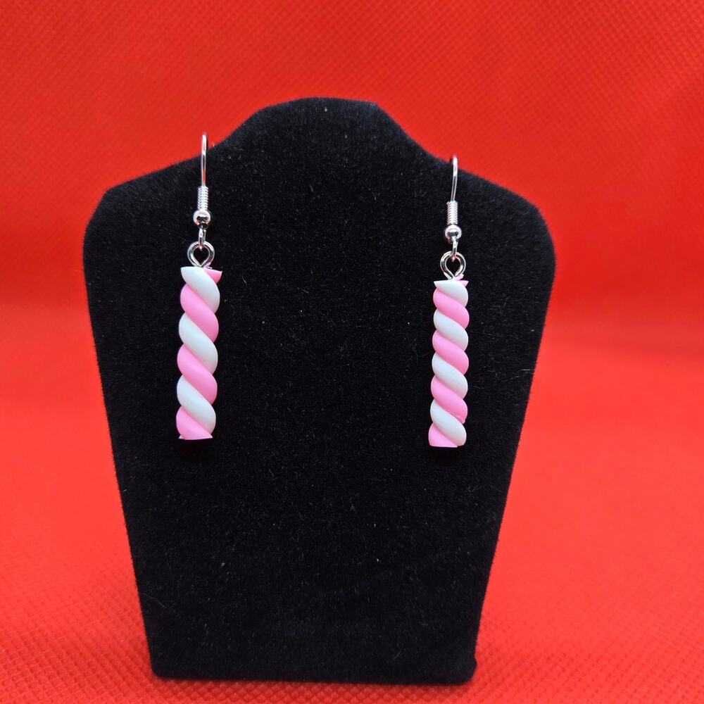 **5 for $25**/ Pink & White Stick Candy Cane Earrings for Pierced Ears, NWOT